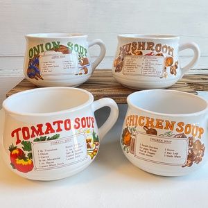 Vintage 70s Dat'l Do It Inc Soup Recipe Mugs, set of 4